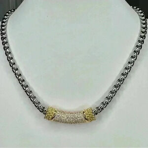 Two Tone Gold Pave Bar Necklace